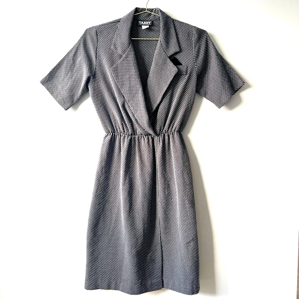 Vintage Black/White Gingham Print Short Sleeve Midi Dress